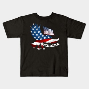 American Eagle, map and Flag, 4th of July, happy independence day God Bless America Kids T-Shirt